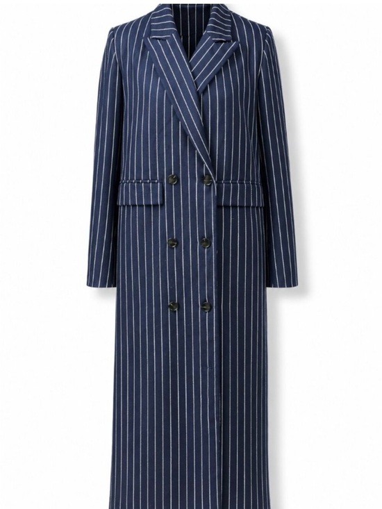 Princess Polly Jackets & Blazers - Princess Polly Navy Pinstripe Double-Breasted Trench Coat